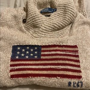 Polo Ralph Lauren Classic American Flag cardigan sweater with turtleneck flap